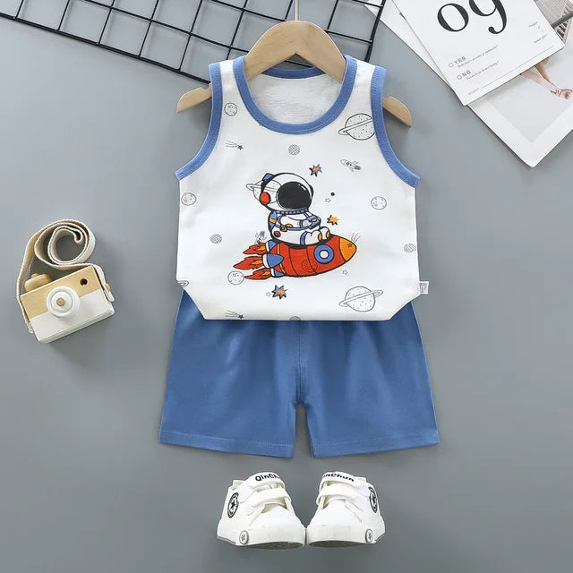 Kids summer set with cotton vest top and shorts
