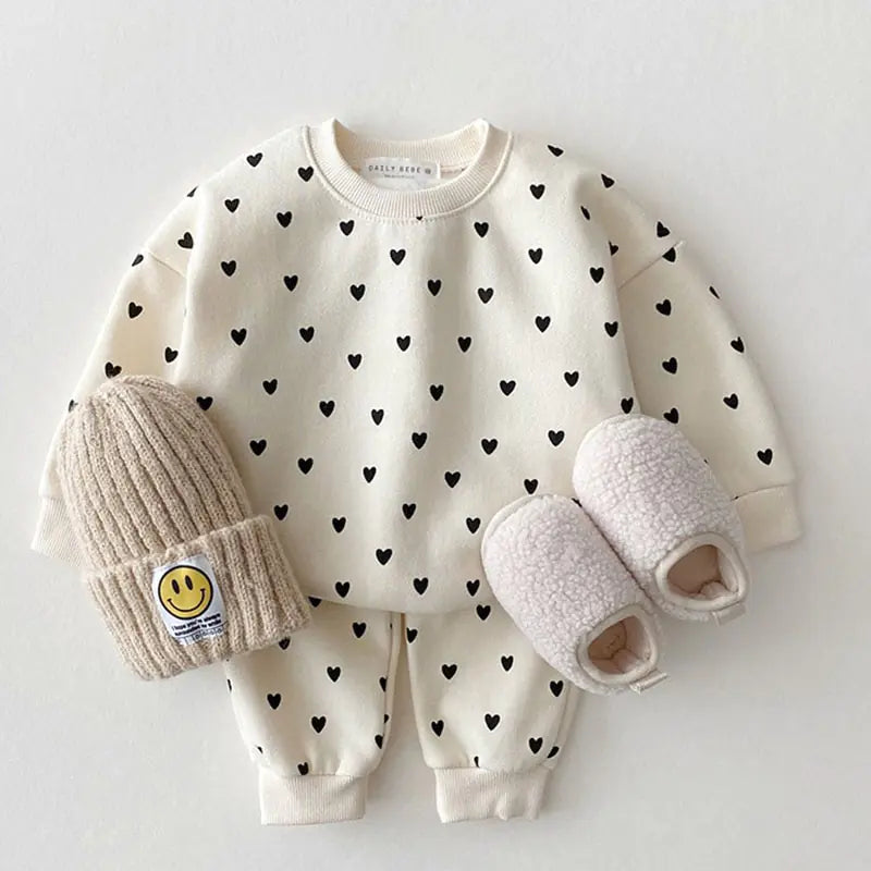 Baby hoodie with a heart print and matching joggers
