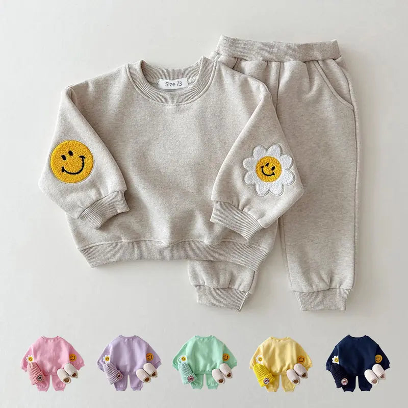 Fleece baby sweatshirt with embroidery and matching joggers