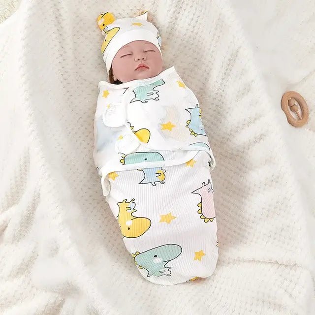 Matching cotton baby hat from the swaddle set