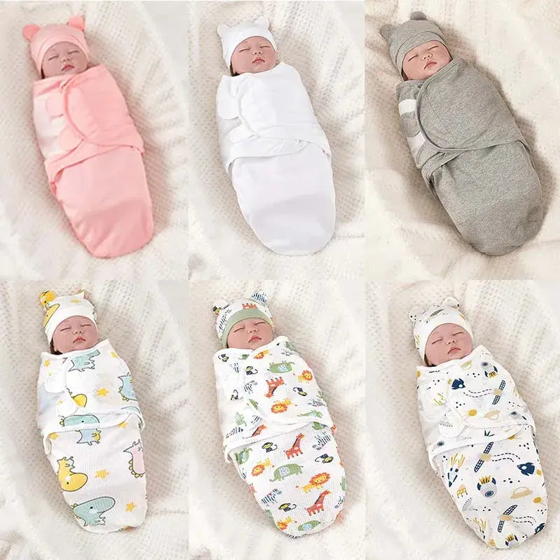 Cotton baby swaddle blanket with a matching hat